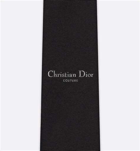 Corbata con firma Christian Dior manuscrita Seda negra .